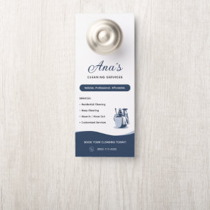House Cleaning Services Navy Blue Door Hanger