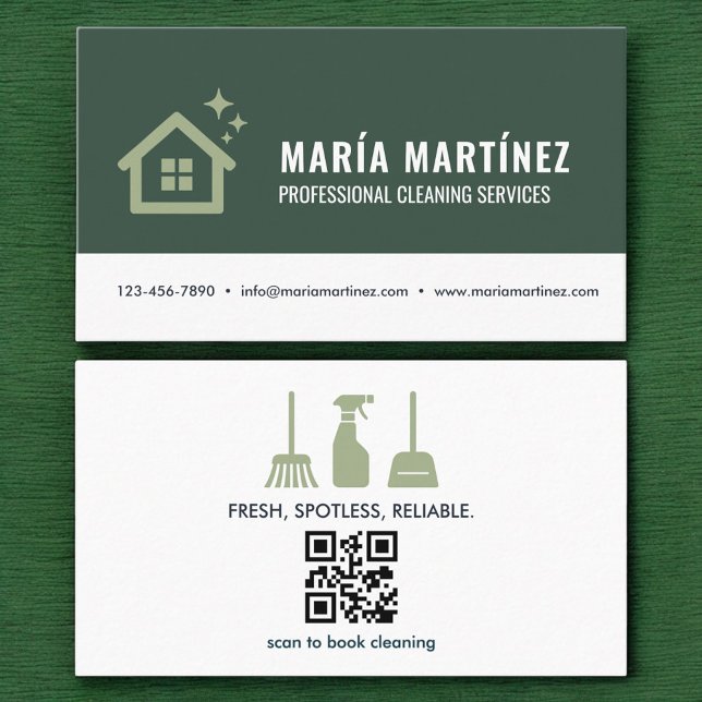 House Cleaning Services QR Code Green Eco  Business Card (Creator Uploaded)
