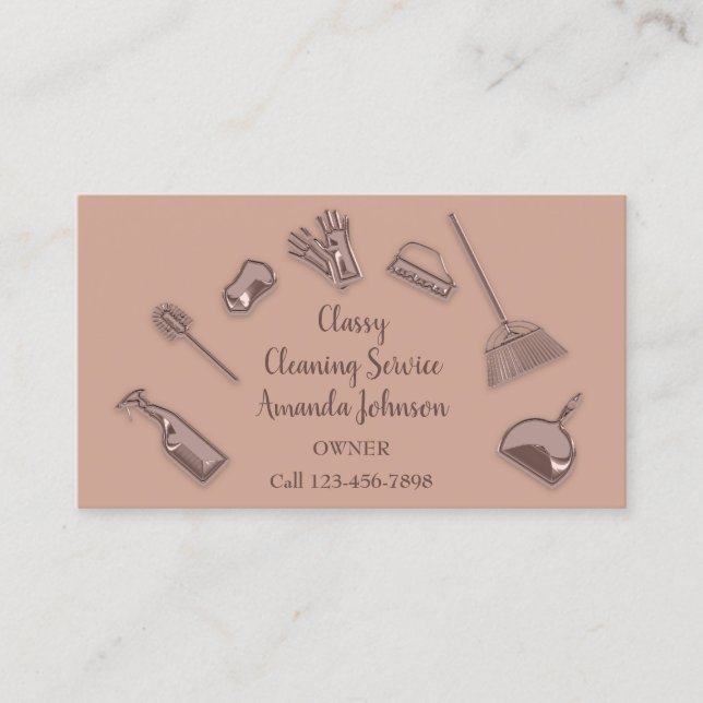 House Cleaning Services Rose Logo Maid Office Vip Business Card (Front)