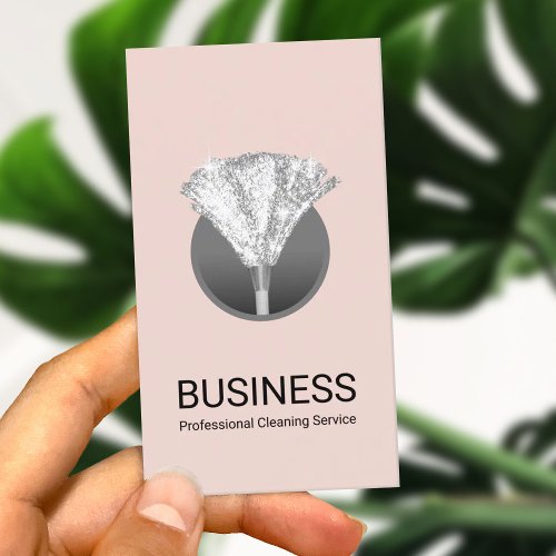 House Cleaning Silver Feather Duster Elegant Pink Business Card