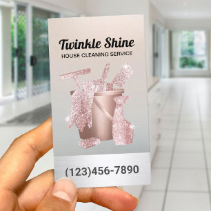 House Cleaning Silver & Rose Gold Housekeeping Business Card