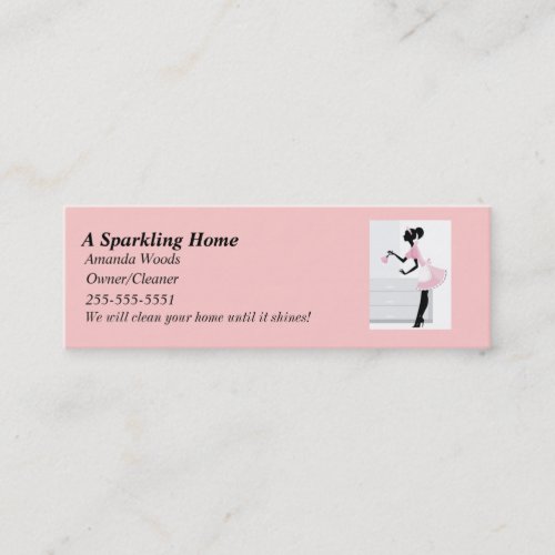 House Cleaning Skinny Busines Card w/ Pink Mai Business Card