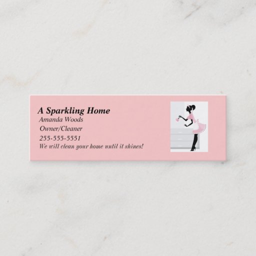 Customizable House Cleaning Skinny Busines Card w/ Pink Mai Business Card