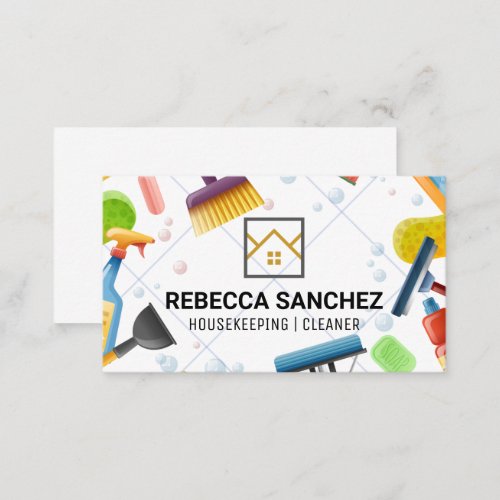 House Cleaning Tools  Bubbles Tile  Maid Business Card