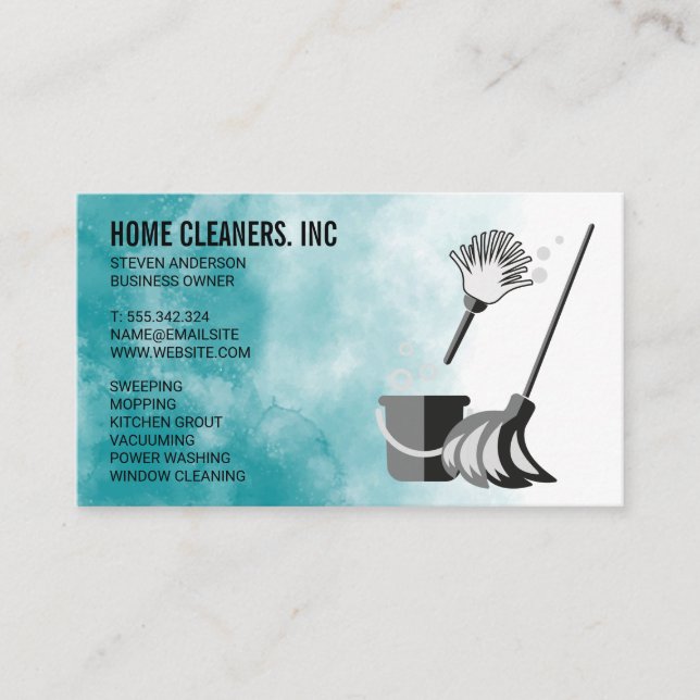 House Cleaning Tools | Maid Sanitizing Business Card (Front)