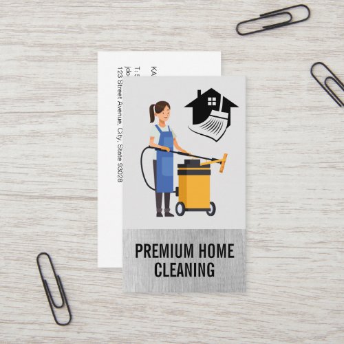 House Cleaning Worker  Vacuum Broom Business Card