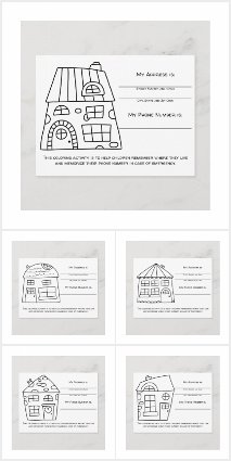 House Color & Learn Emergency Info Kids Activity