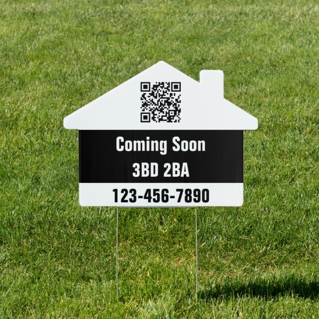 House Coming Soon Black White Phone Number QR Code Sign (Insitu)