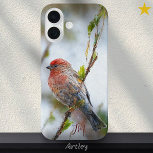 House Finch Bird Painting Custom Name iPhone 16 Case