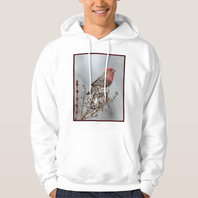 House Finch in Snow - Original Photograph Hoodie (Front)