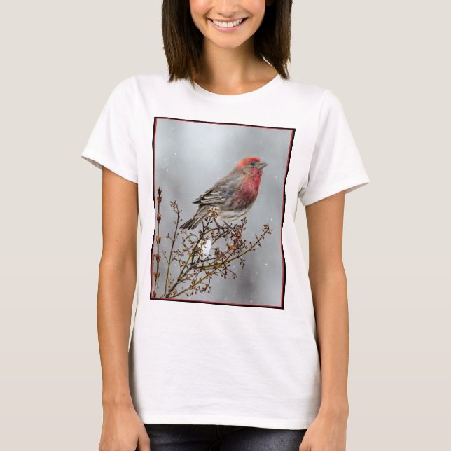 House Finch in Snow - Original Photograph T-Shirt (Front)
