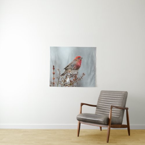 House Finch in Snow _ Original Photograph Tapestry