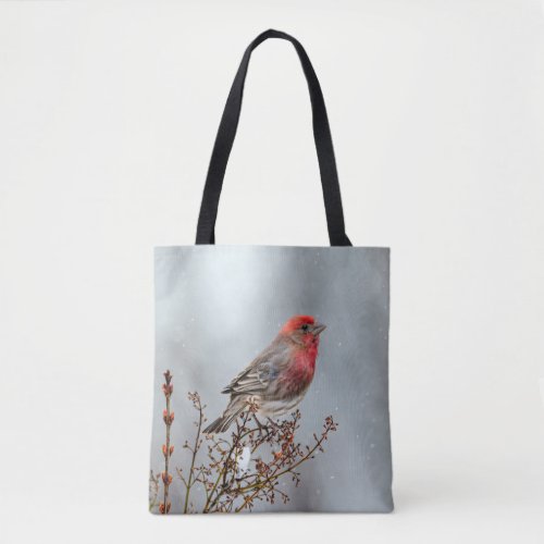 House Finch in Snow _ Original Photograph Tote Bag