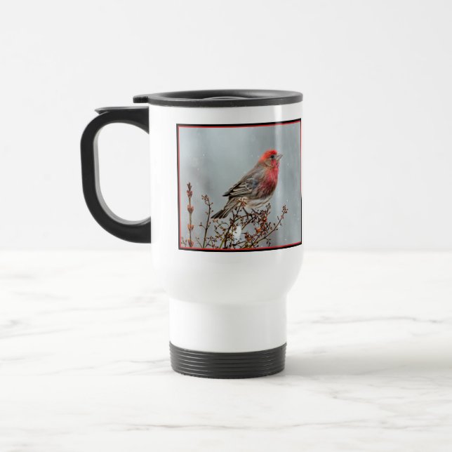 House Finch in Snow - Original Photograph Travel Mug (Left)