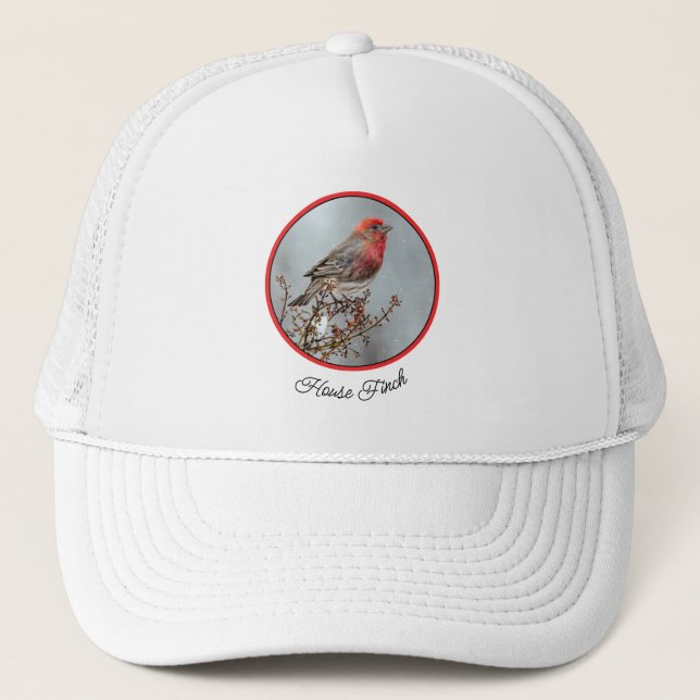 House Finch in Snow - Original Photograph Trucker Hat (Front)