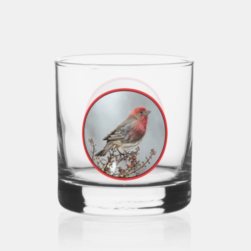 House Finch in Snow _ Original Photograph Whiskey Glass