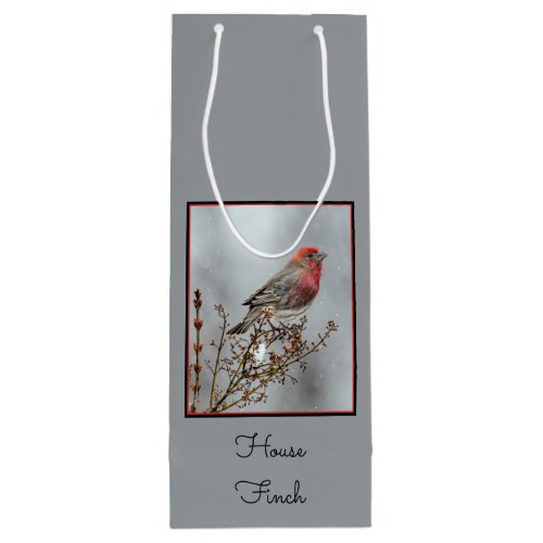 House Finch in Snow _ Original Photograph Wine Gift Bag