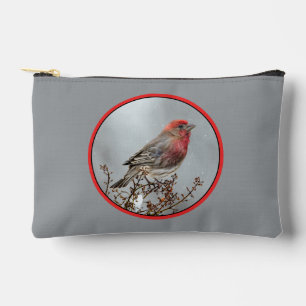 House Finch in Winter Snow Original Photograph Accessory Pouch