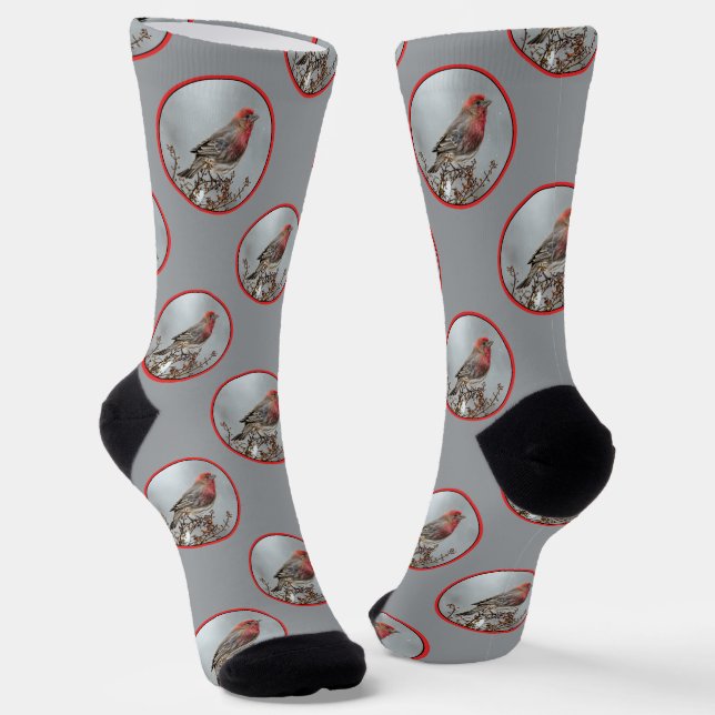 House Finch in Winter Snow Original Photograph Socks (Angled)