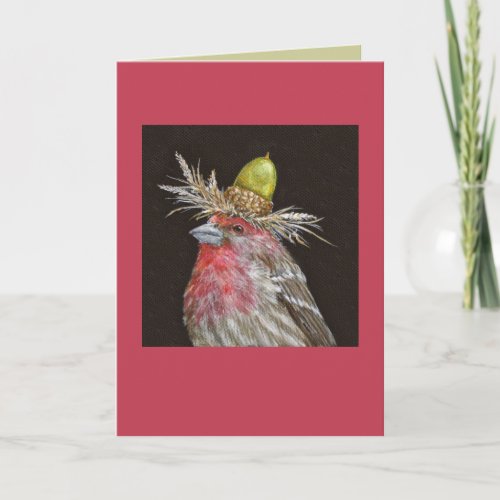 house finch with acorn card