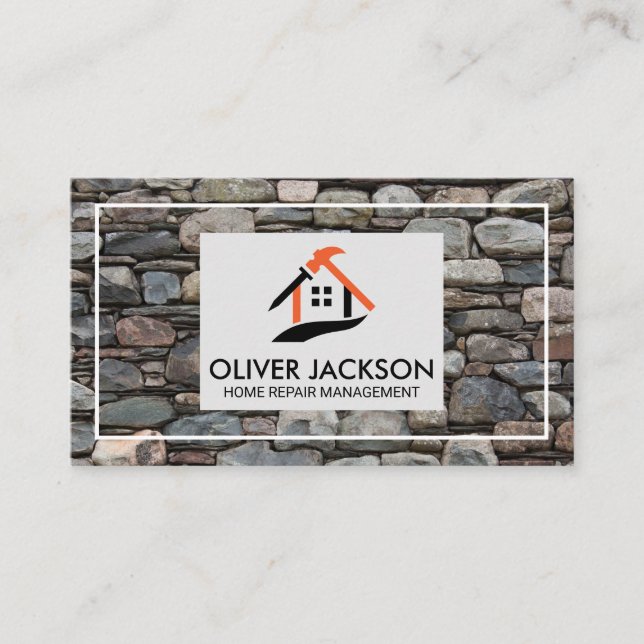 House Fixes Logo | Stone Wall Background Business Card (Front)