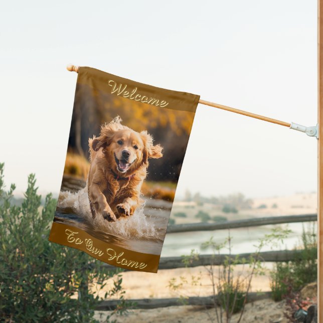 House Flag Golden Retriever Welcome To Our Home  (Insitu (Back))