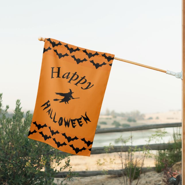 House Flag - Happy Halloween with Witch (Insitu (Back))