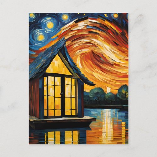 House Floating on the River Van Gogh AI Postcard