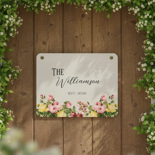 House Floral Custom Established Year Door Sign