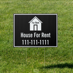 House For Rent Black and White Text Template Sign