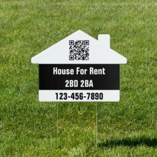 House For Rent Black White Number Bed Bath QR Code Sign