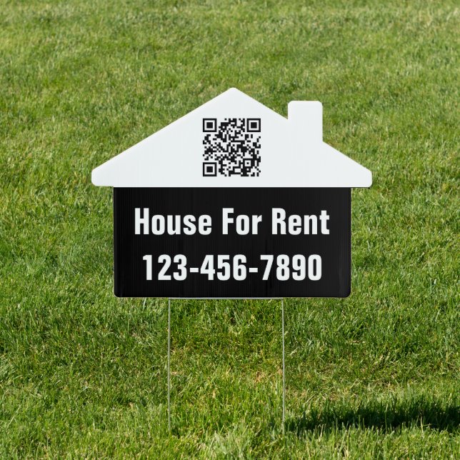 House For Rent Black White Phone Number & QR Code Sign (Insitu)