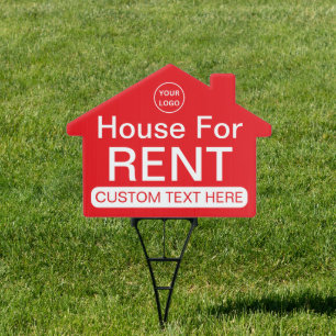 House For Rent Custom Red White House Shape Sign