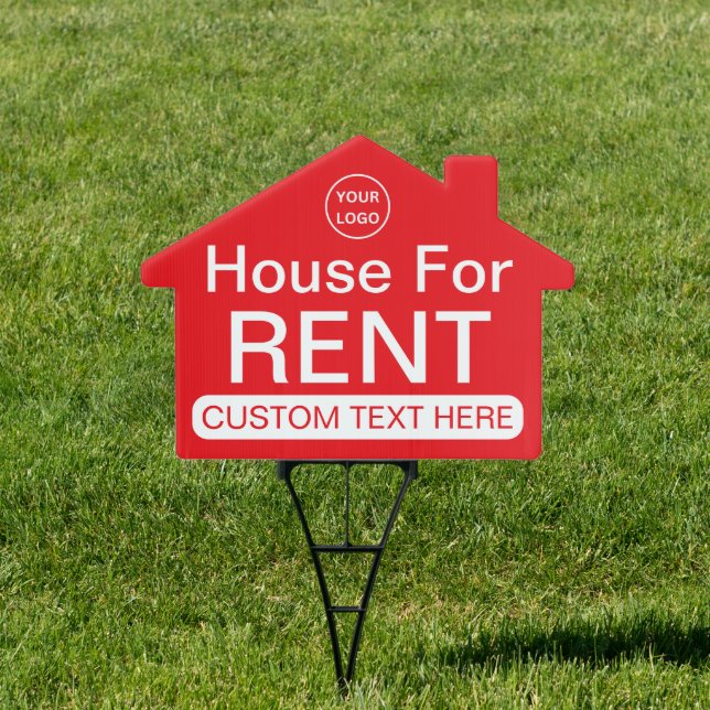 House For Rent Custom Red White House Shape Sign (Insitu)