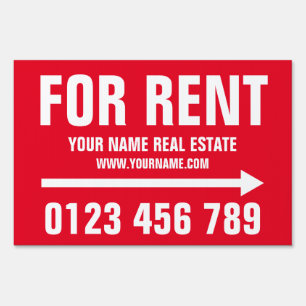House for rent real estate yard sign with arrow
