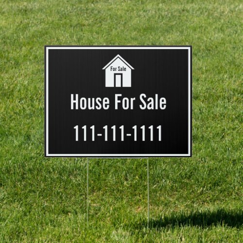 House For Sale Black and White Text Template  Sign