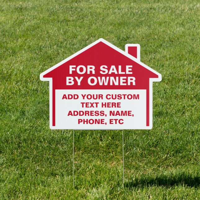 House For Sale By Owner Custom Red Yard Sign (Insitu)