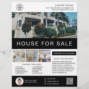 House for Sale Real Estate Broker Custom Logo QR Flyer