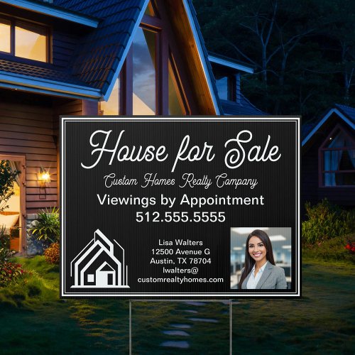 House for Sale Real Estate Company Logo Black Yard Sign