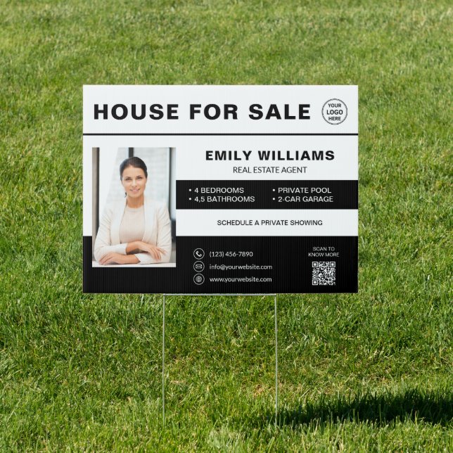 House for Sale Real Estate Logo Photo QR White Sign (Insitu)