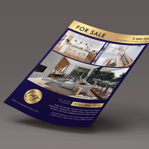 House For Sale Rent Property Marketing Navy  Gold Flyer