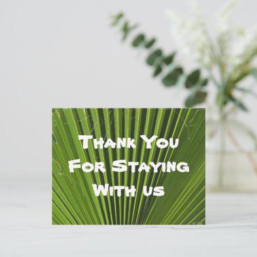 House Guest Thank You Green Palm Leaf Appreciation Postcard
