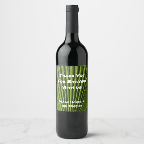 House Guest Thank You Green Palm Leaf Appreciation Wine Label