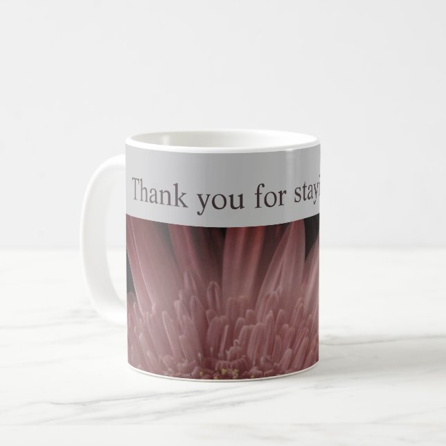 House Guest Welcome Pink Floral Promo Thank You Coffee Mug (Front Left)