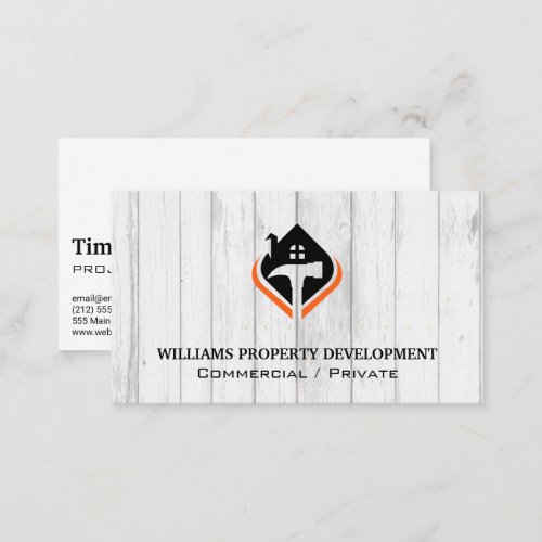 House Hammer Logo  Wood Background Business Card