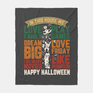 House Happy Halloween Monsters Spiderwebs Fleece Blanket
