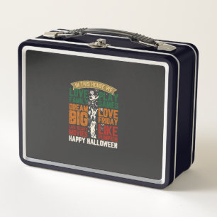 House Happy Halloween Monsters Spiderwebs Metal Lunch Box
