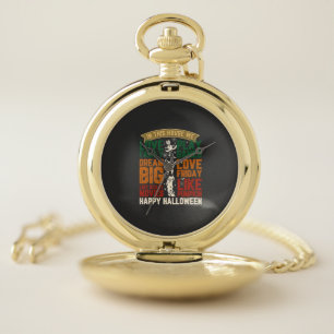 House Happy Halloween Monsters Spiderwebs Pocket Watch