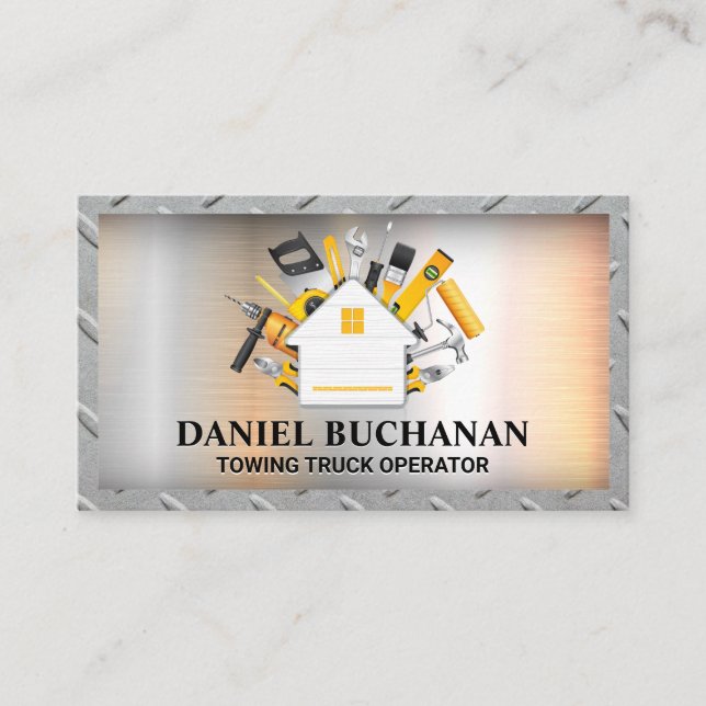 House Hardware Tools | Steel Metallic Business Card (Front)