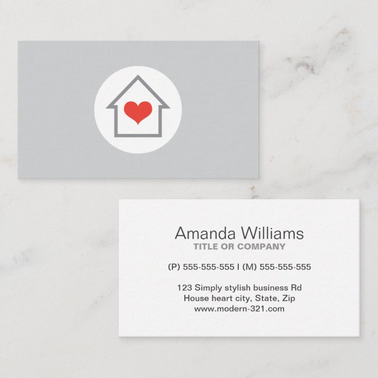 House heart real estate agent interior decorator business card Zazzle